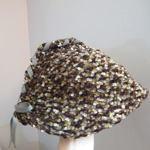 Jeanne Tete 1940's Style Sequin Lady's Cap Hat, Brown, Silver & Gold Thread. 1940's Chic Park Ave Fashion Hat. Women's 40's Cap Caplette image 5