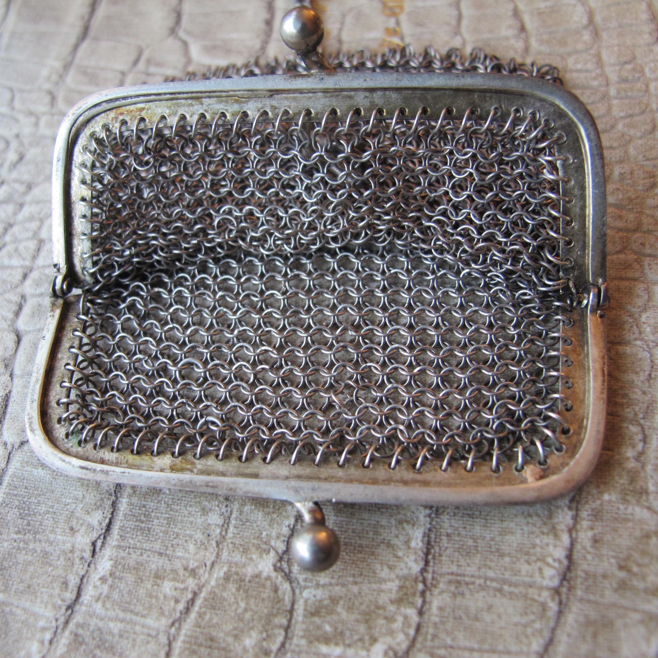 Antique 800 Silver Mesh Change Coin Purse, Chatelain Mesh Bag
