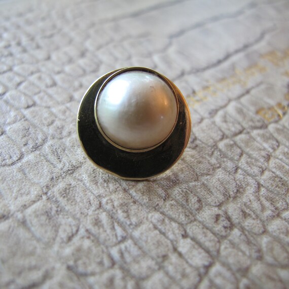 Parts or Single Earring: Mabe Pearl Set in 14k Ye… - image 4
