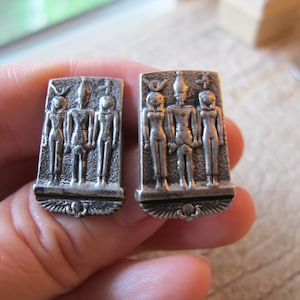Egyptology Egyptian Figural Sterling Men&#39;s Cufflinks, Egyptian Revival, Scarab Winged Beetle, Afterlife, Triads Menkaure Iris Horus Nephthys