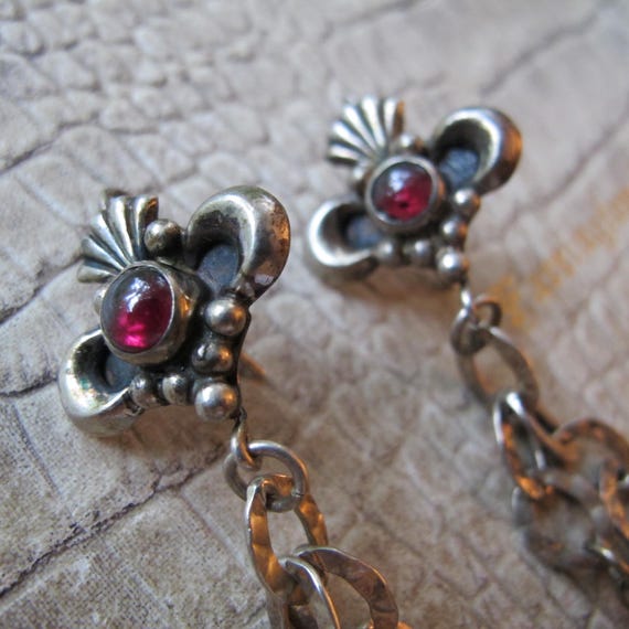 Statement Sterling Silver Garnet Drop Dangle Gems… - image 5