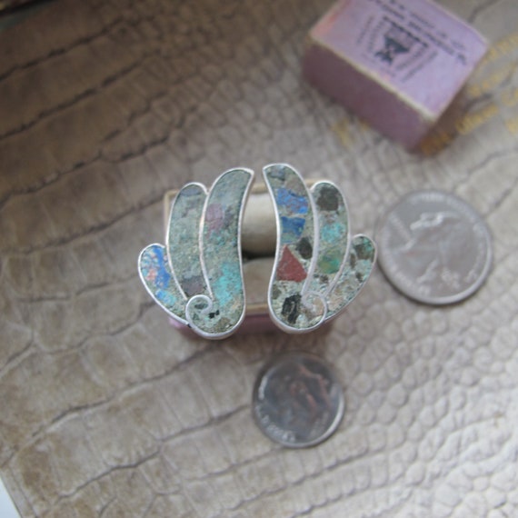 Mexican Mosaic Silver Earrings, Screw Back Earrin… - image 3
