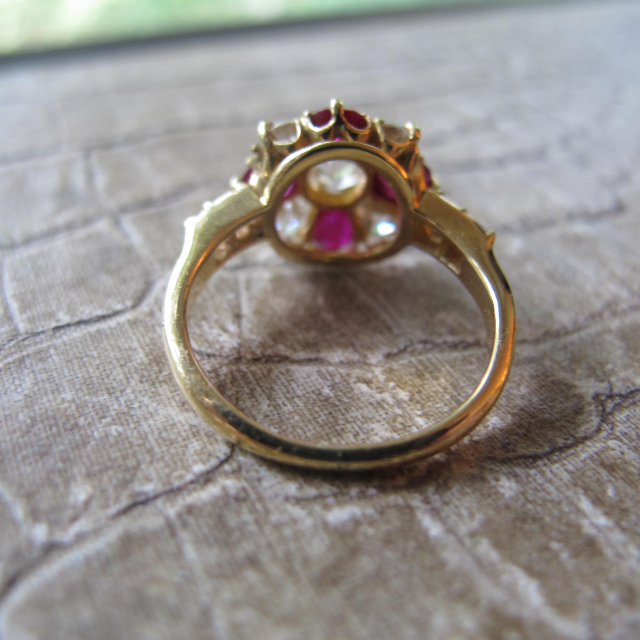 指輪・リング Rii Victorian Gemstone Ring, 1870's Ruby & Old Mine Diamond Cluster