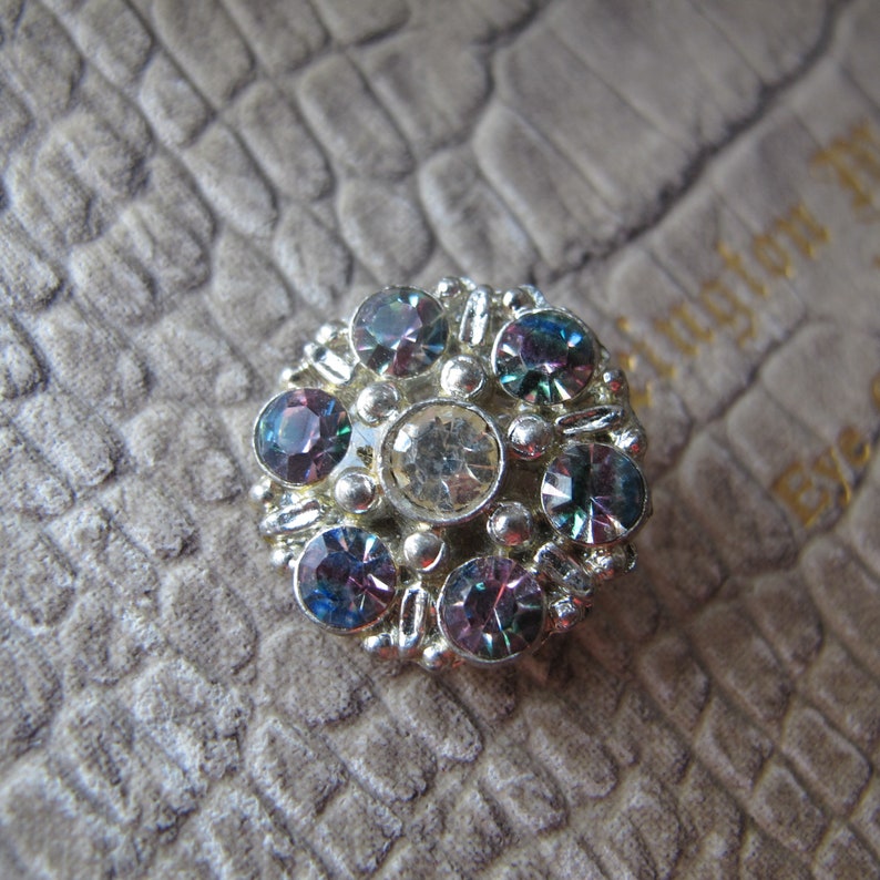 19 MM 34 IN German Austrian Rainbow Glass Rhinestone Cluster Round Button European Rainbow Rhinestone Silver Tone Button Sewing Button