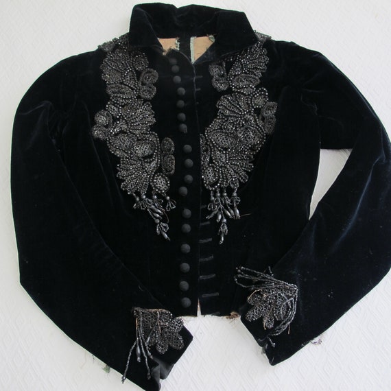Victorian 19th Century Black Velvet Beaded Jacket… - image 1