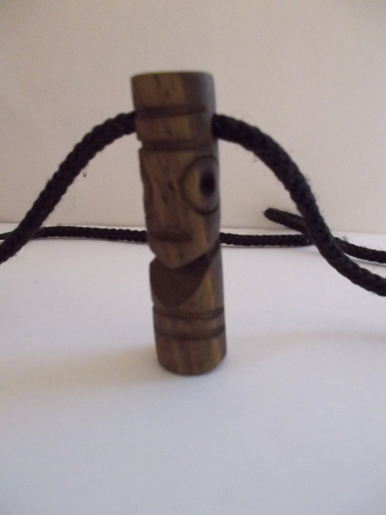 RESERVED Vintage Tiki/ Hand Carved Wood Tiki Pendant Necklace/ Etsy