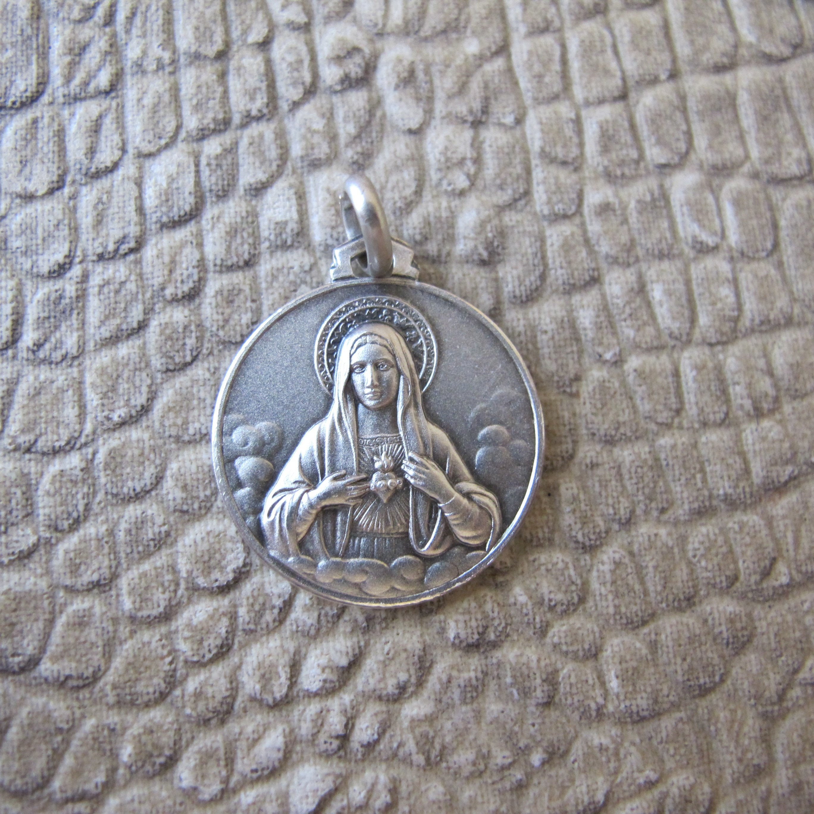 SACRED HEART of Jesus Bless Mother Mary Sterling Silver Medal Pendant ...
