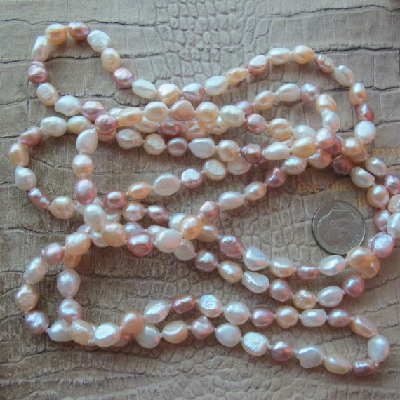 Pink, White, Beige Long Freshwater Pearl Bead Nec… - image 3