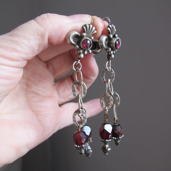 Statement Sterling Silver Garnet Drop Dangle Gems… - image 1