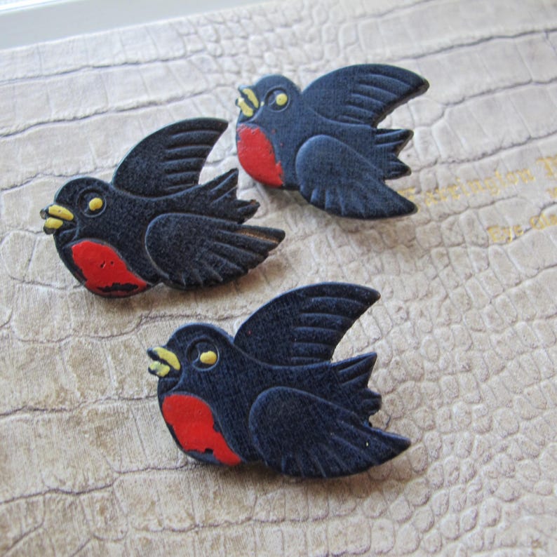 Merli Pin I Tre Merli Aka Three 3 Black Birds, Kitsch 40s Wood Wooden Hand ...