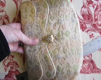 Brocade Textile Evening Bag Clutch Hand Held Purse. Pastel Evening Handbag w Crystal Clasp. Custom Made OOAK, Jackie 1960's Style.Provenance