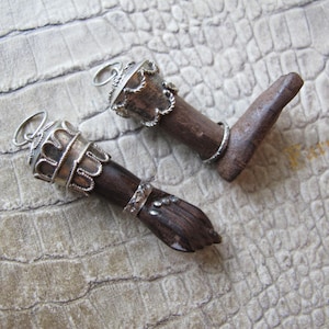 PICK ONE Penca de Balangandan Charms, Mano Figa or Leg Foot, Silver & Wood Brazilian, Afro-Brazilian, Portuguese Style, Old Protective Charm