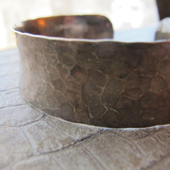 Sterling 925 Silver Hammered Texture Cuff Bracele… - image 2