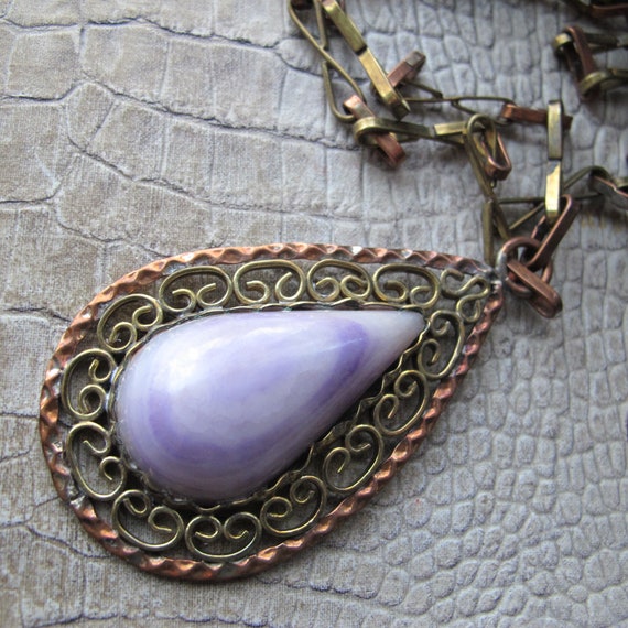 Mexican Brass & Copper Gemstone Pendant Chain Nec… - image 9