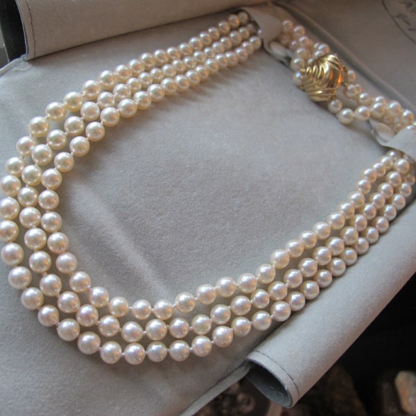 Shell Pearl 3 Strand Triple Strand of Pearls Necklace - Etsy