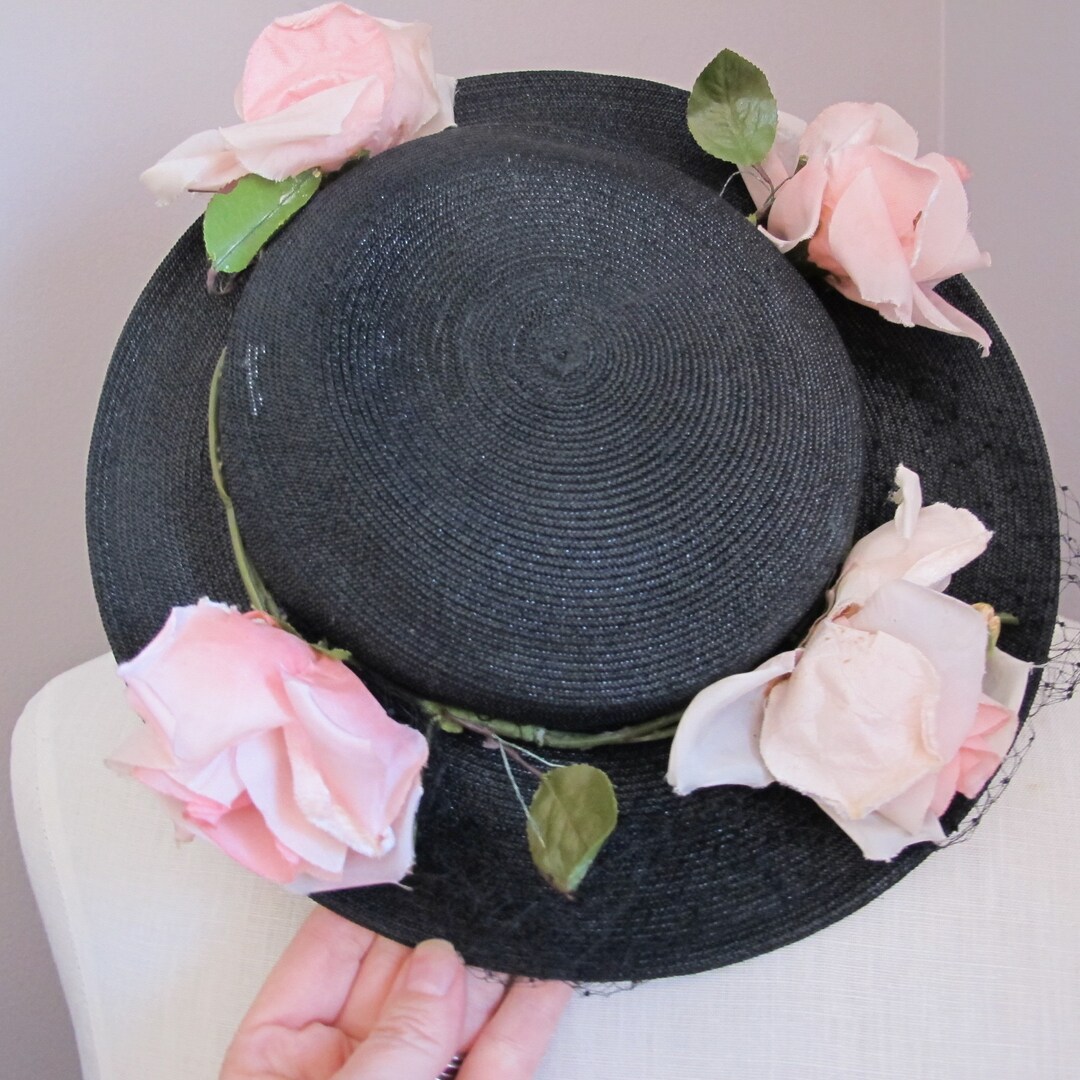 1940's Spring Straw Flower Hat With Net, by Designer Vincent De Koven