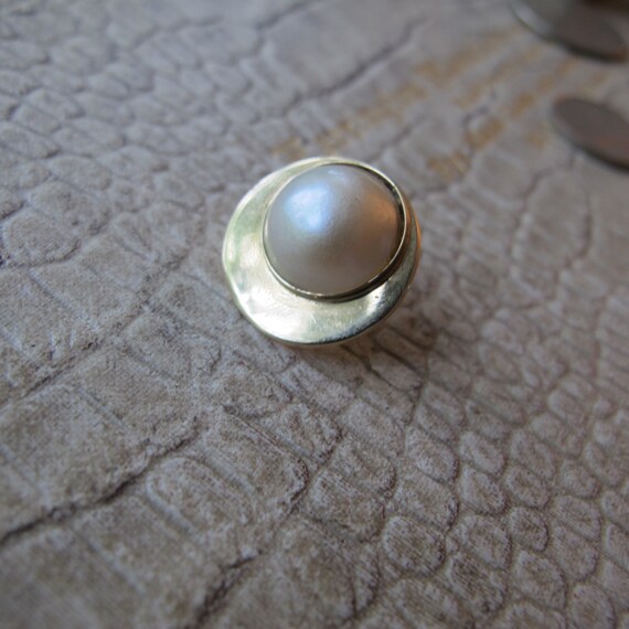 Parts or Single Earring: Mabe Pearl Set in 14k Ye… - image 3
