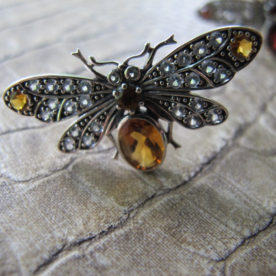Gemstone Insect Sterling Silver Ring, Citrine Gem… - image 7