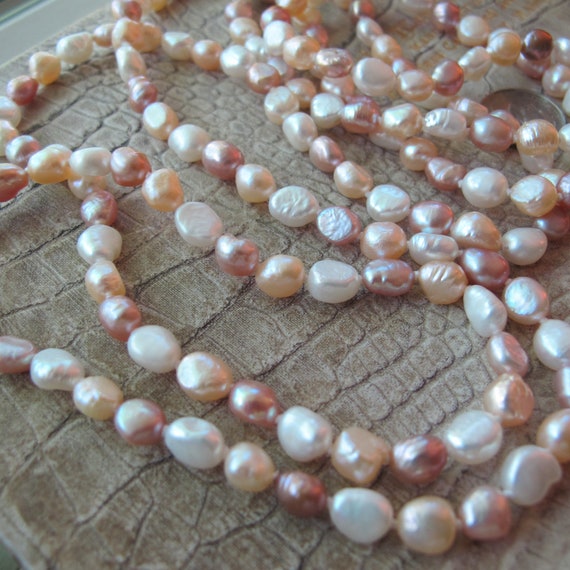 Pink, White, Beige Long Freshwater Pearl Bead Nec… - image 1