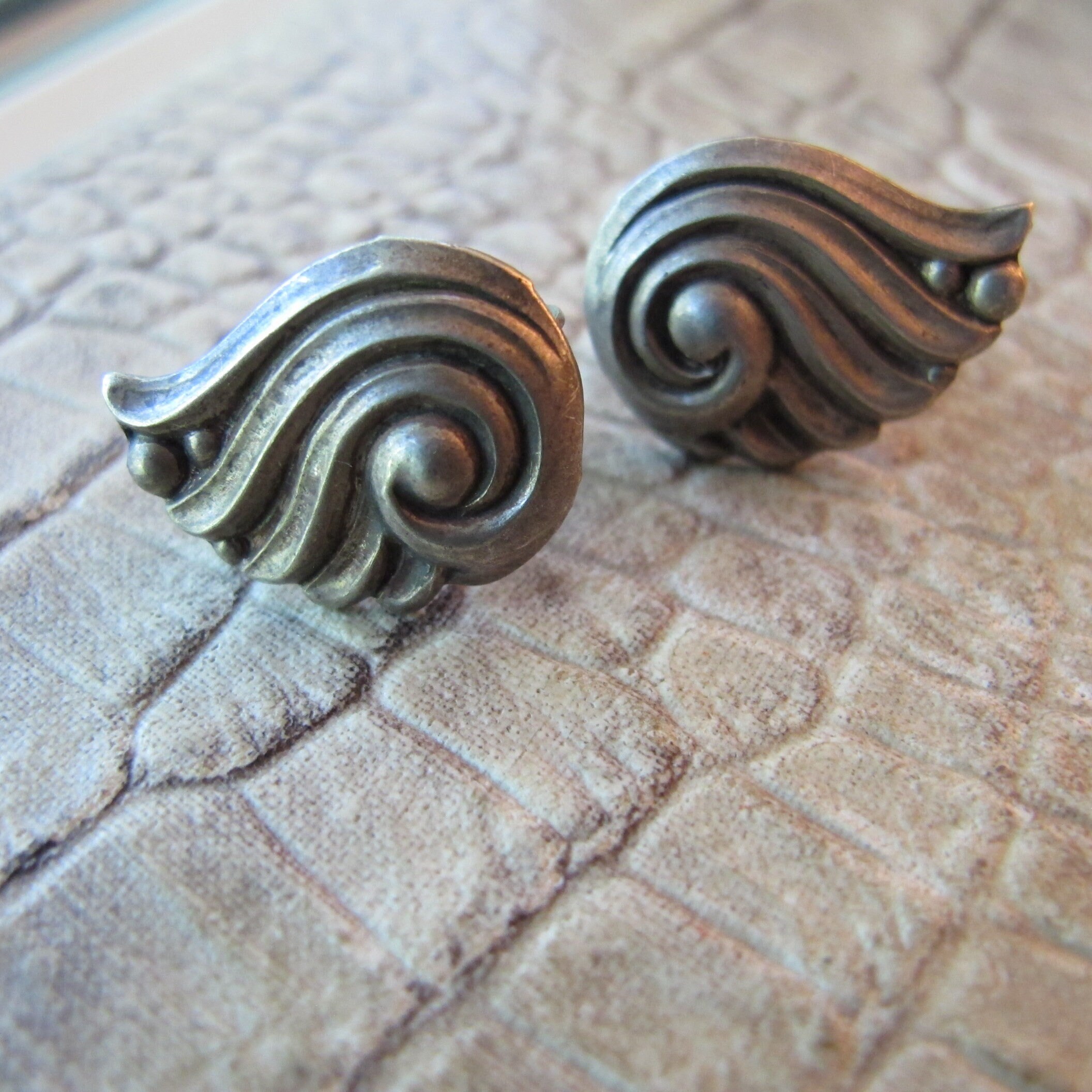 Deco Sterling 30's Era Earrings, on the Ear Screw Back Screw on