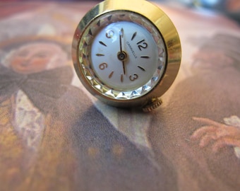 Caravell Watch Pendant, 60s 70s Vintage Gold Tone Plated, Diamond Cut Pattern