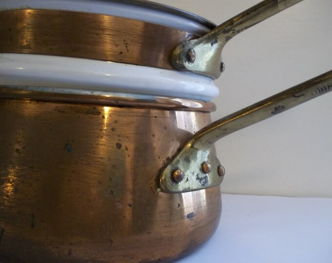 TAURUS PORTUGUESE COPPER Doubleboiler Pot/ Copper Pot With Porcelain