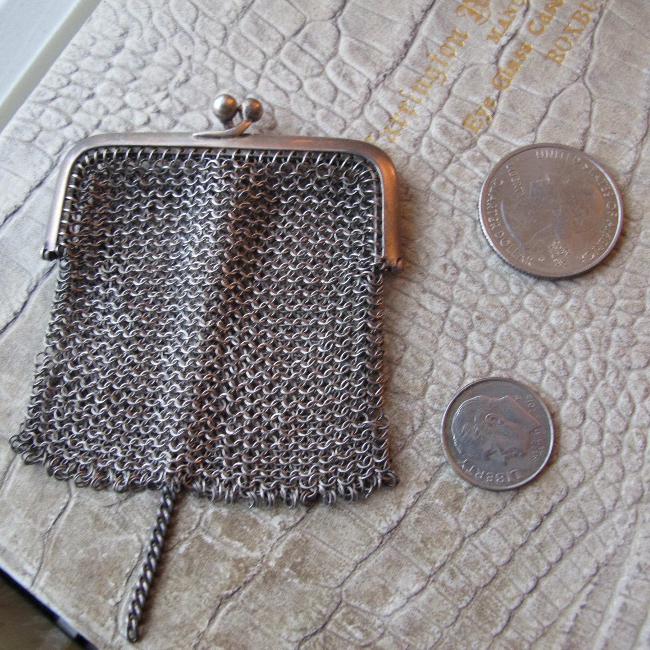 Antique 800 Silver Mesh Change Coin Purse, Chatelain Mesh Bag