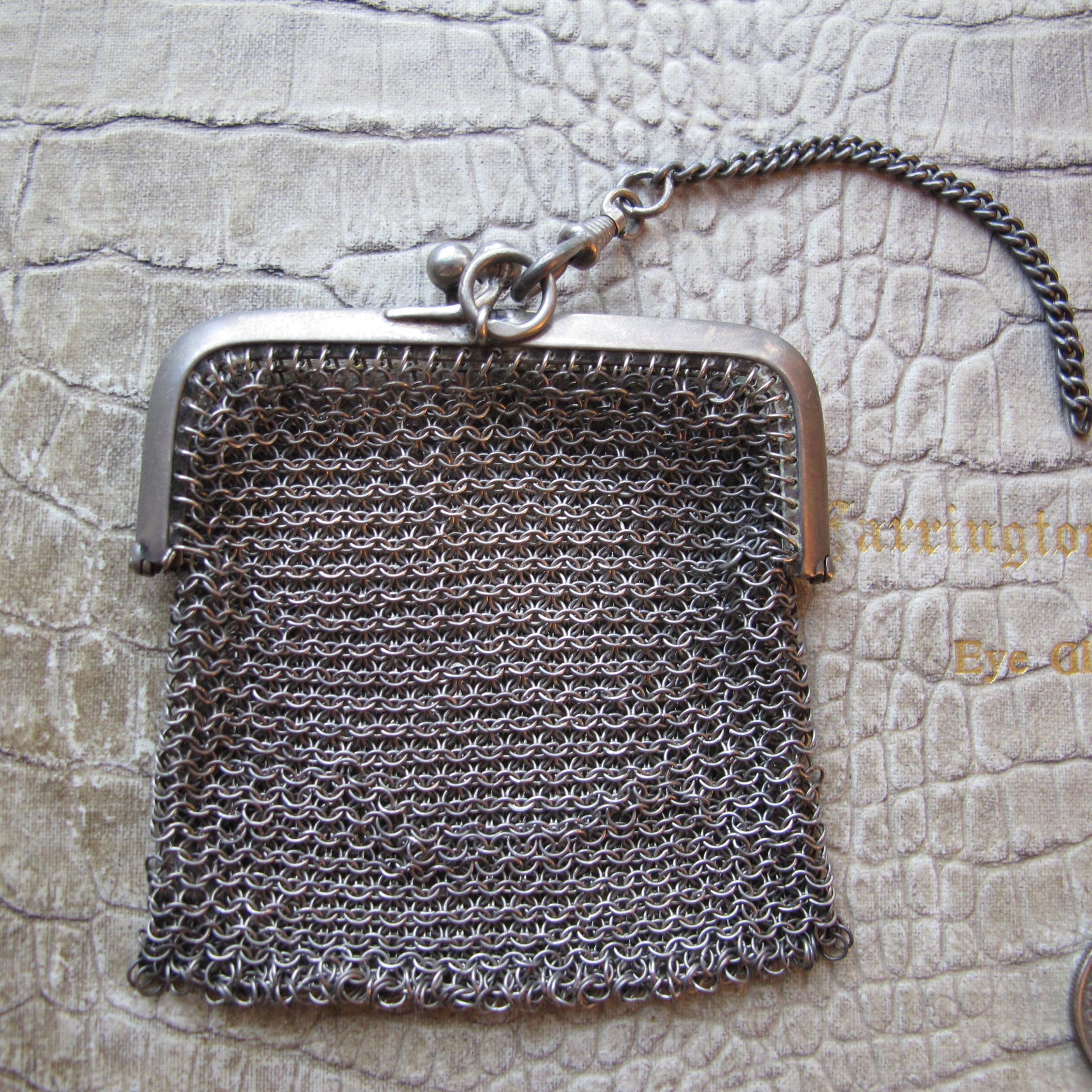 Antique 800 Silver Mesh Change Coin Purse, Chatelain Mesh Bag