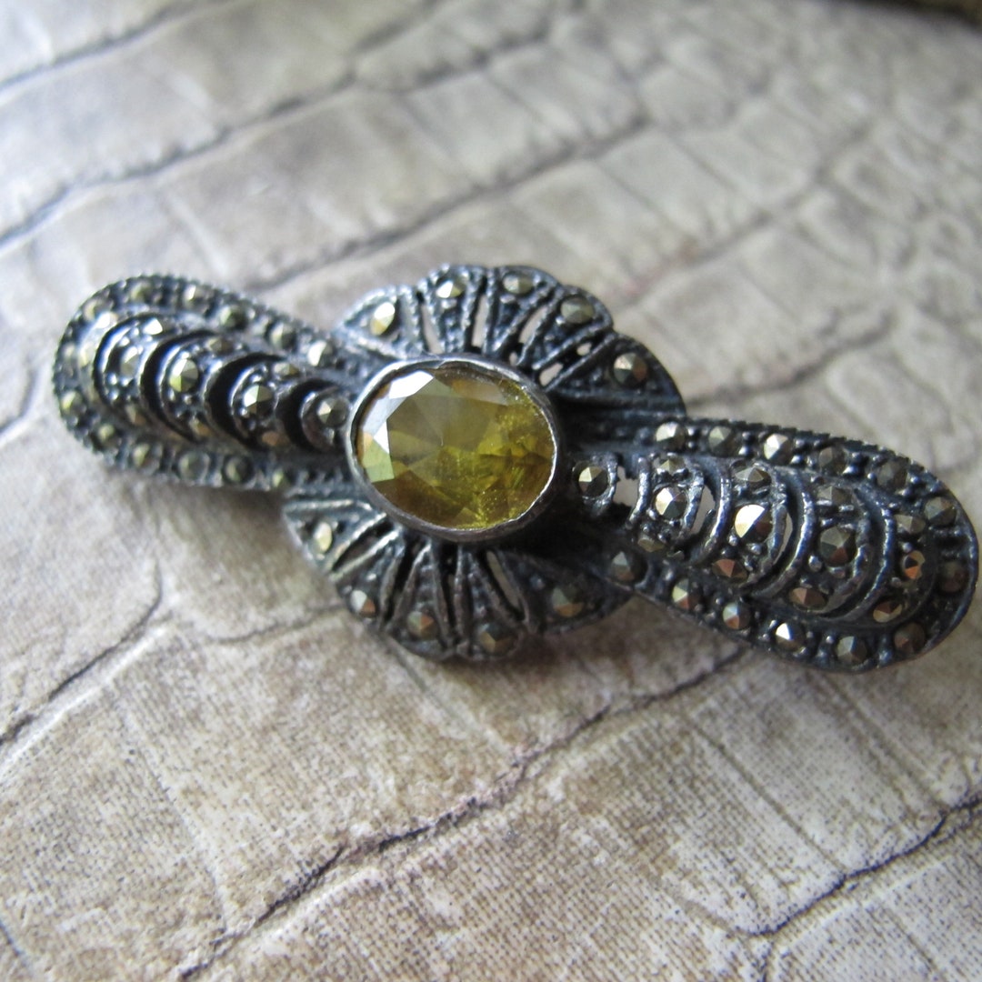 Broche Antique Art Déco En Argent Sterling Et Marcassites – Bijou Vintage Occasion