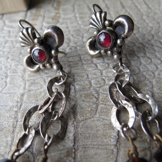 Statement Sterling Silver Garnet Drop Dangle Gems… - image 2