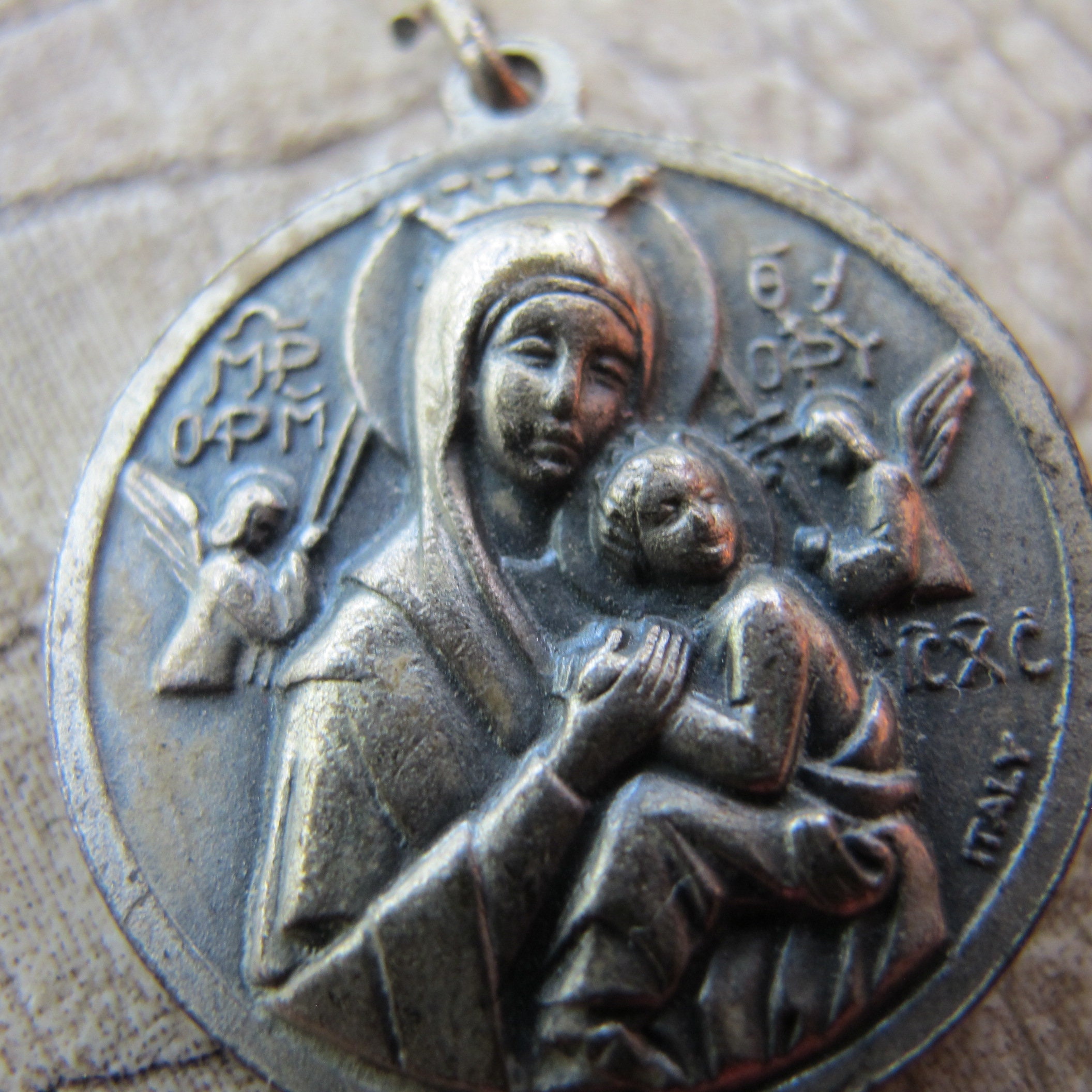 Italian Silver Tone Madonna With Christ Child Medal Pendant, Stamped ...