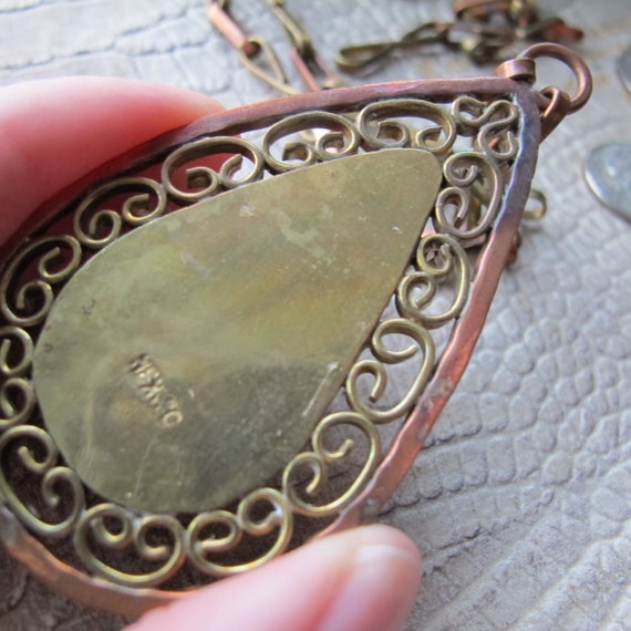 Mexican Brass & Copper Gemstone Pendant Chain Nec… - image 6