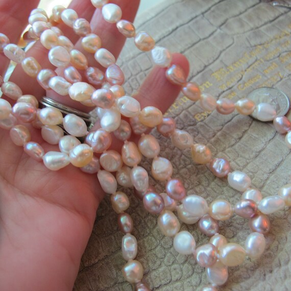 Pink, White, Beige Long Freshwater Pearl Bead Nec… - image 2