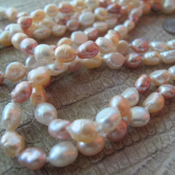 Pink, White, Beige Long Freshwater Pearl Bead Nec… - image 5