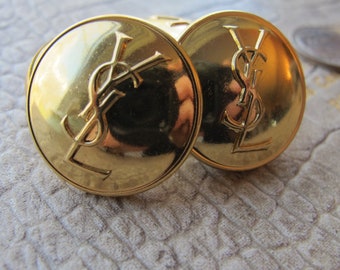 YSL Button Cufflinks, Gold Tone Designer Style LOGO Cuff Buttons, Vintage 1980's to 1990's Designer Logo Style Buttons, Blouse Cuff Buttons