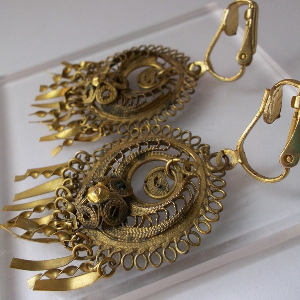 Victorian Filigree Lace Pendant Earrings aka Cannetille Style Antique Jewelry/ 1800's Victorian Pendants