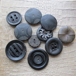 Antique -Vintage Black (1 Brown) Fashion Buttons, 10 Mixed Lot Sewing, Costume Design, Restoration, Repair Crafting Used Button, 1 Goodyear