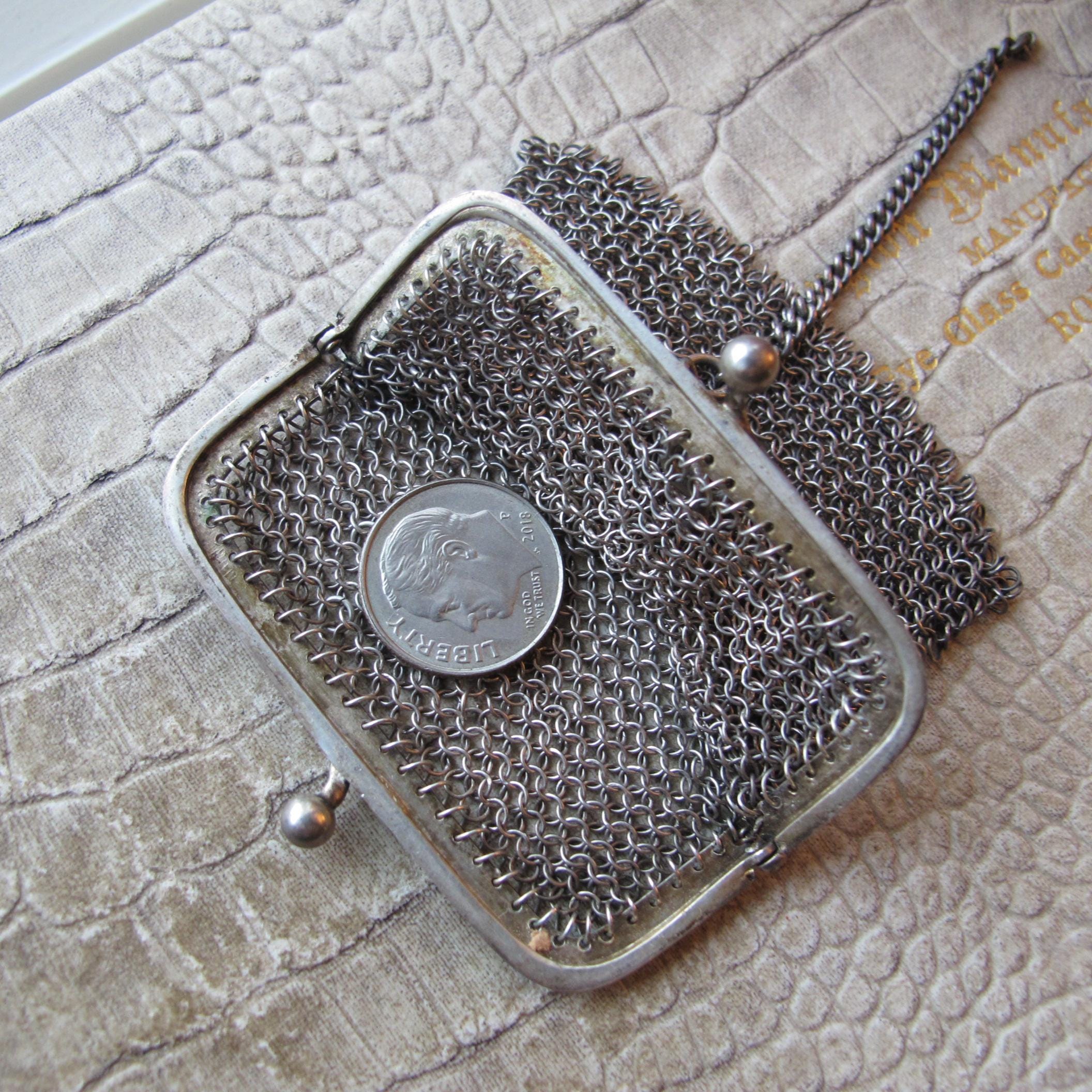 Antique 800 Silver Mesh Change Coin Purse, Chatelain Mesh Bag