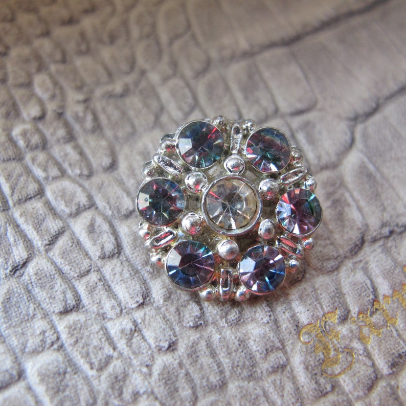 19 MM 34 IN German Austrian Rainbow Glass Rhinestone Cluster Round Button European Rainbow Rhinestone Silver Tone Button Sewing Button
