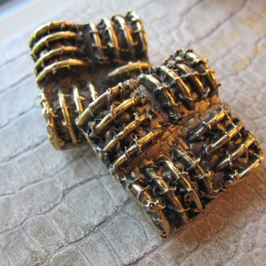 80&#39;s Big Bold Gold Tone Art Earrings, Clip Back Earrings. Texture Gold Gilt Avant Garde Fashion Costume Jewelry 1980&#39;s Big is Better Fashion