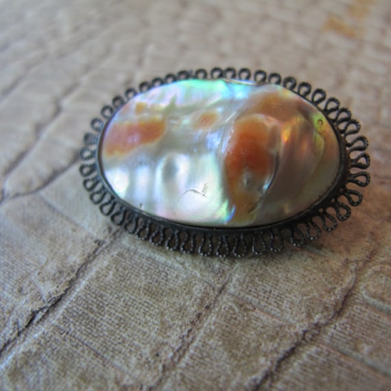 Blister Shell Pearl MOP Sterling Silver Lace Pin,… - image 2