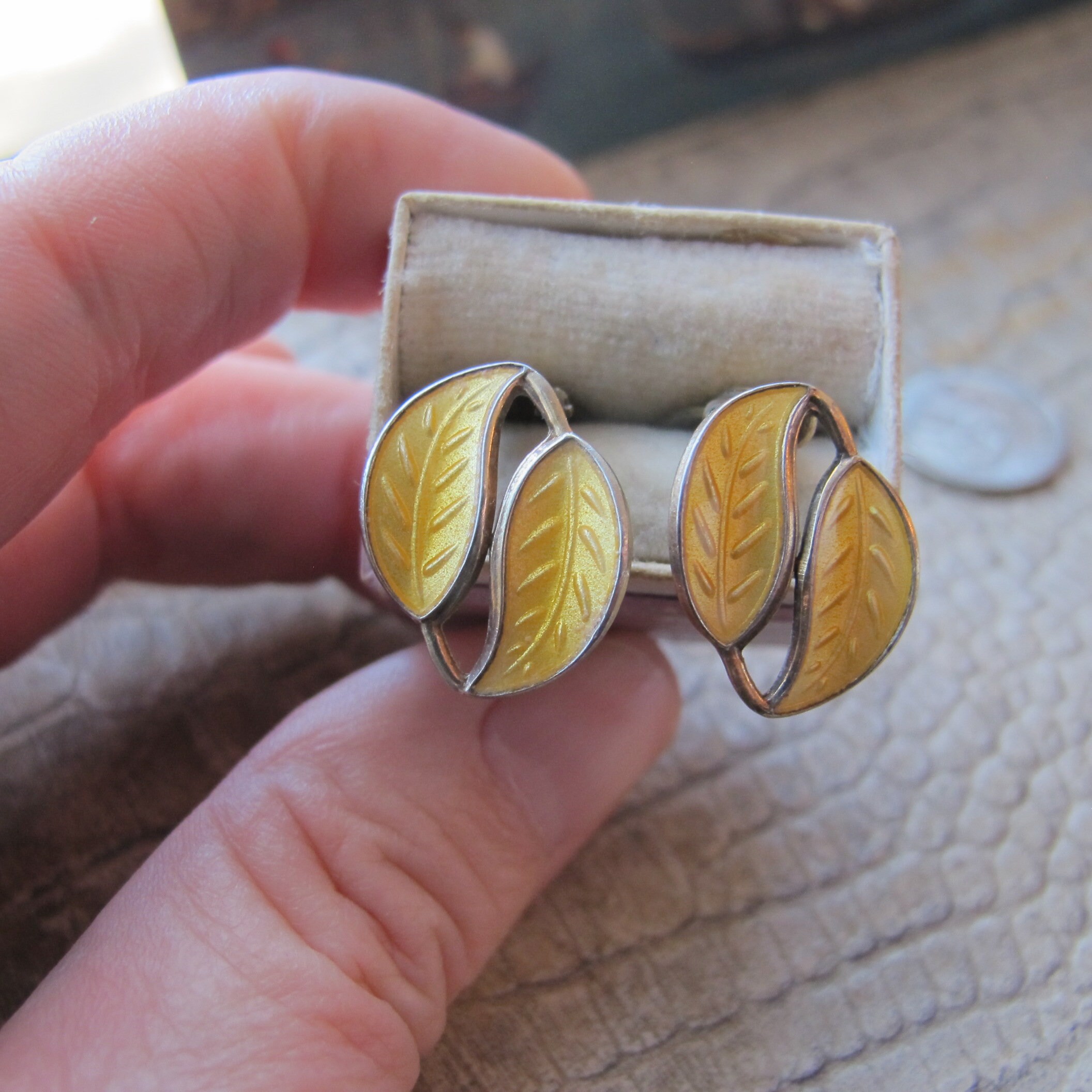 David Andersen Sterling White Enamel Birch Leaf Earrings – Flotsam from  Michigan Vintage