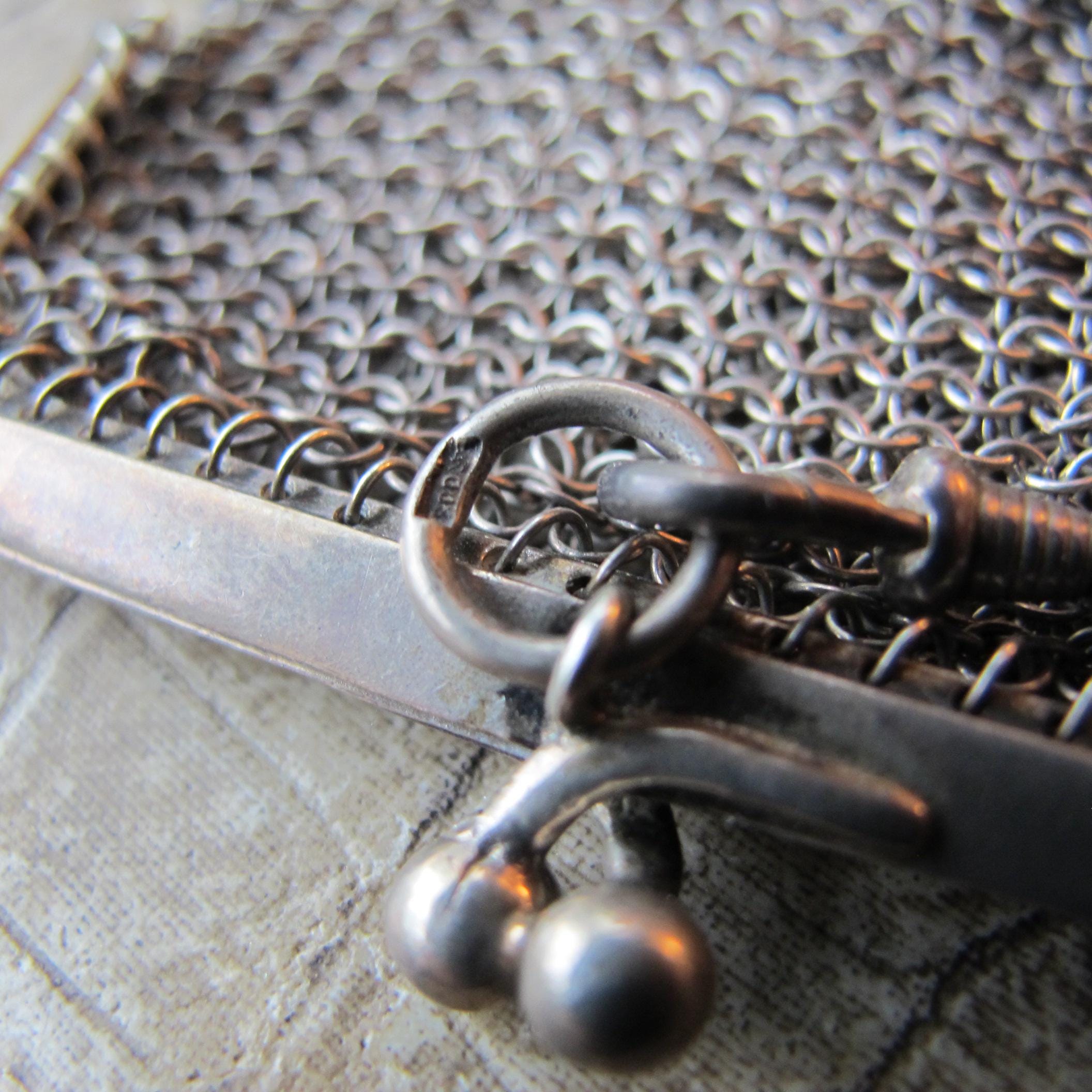 Antique 800 Silver Mesh Change Coin Purse, Chatelain Mesh Bag, Signed ...