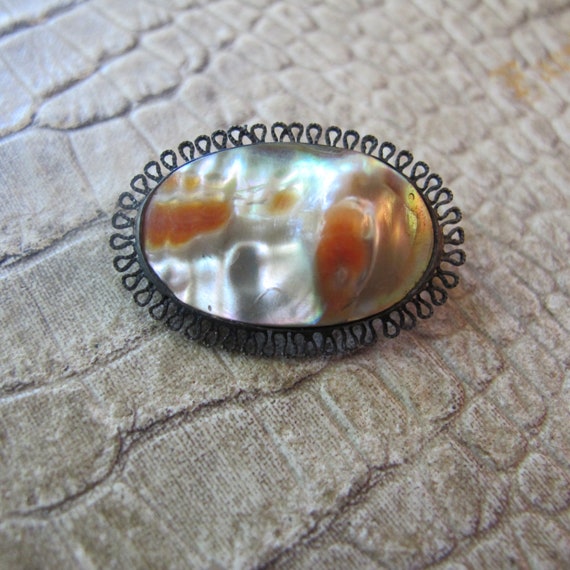 Blister Shell Pearl MOP Sterling Silver Lace Pin,… - image 3