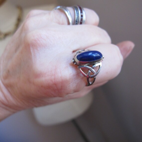 Lapis Blue Stone Celtic Sterling 925 Silver Ring.… - image 10