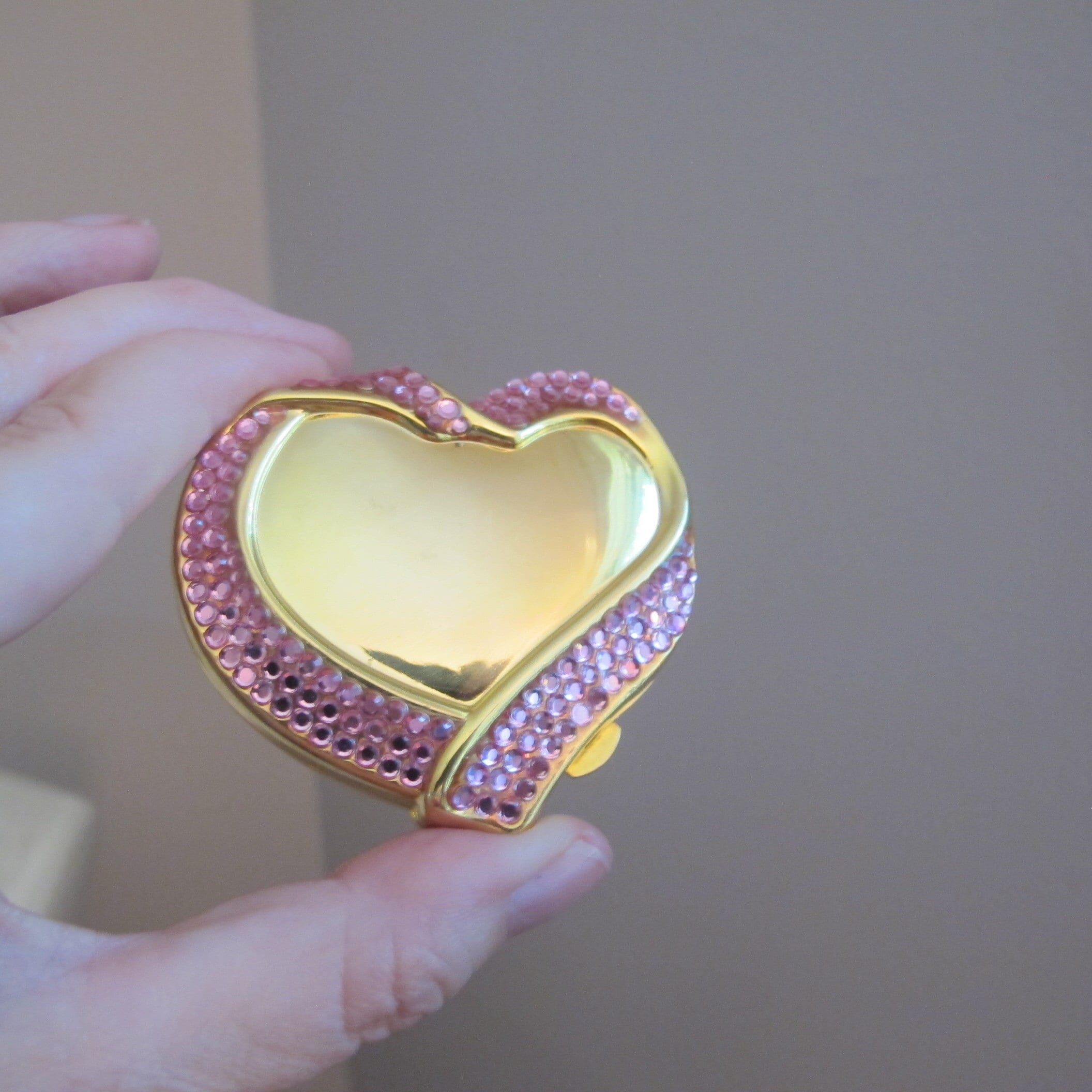 Estee Lauder Swarovski PINK Crystal & Gold Tone HEART Shaped