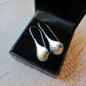 Tribal Handmade Teardrop Sterling Silver Elongated Pierced Earrings, 70s Era Southwest Indian to Mexico Handcrafted Sterling Iconic Style