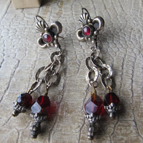 Statement Sterling Silver Garnet Drop Dangle Gems… - image 3