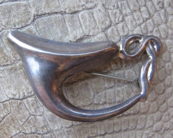 SU 925 Thailand Sterling Silver Brooch Pin, Celtic Gaelic Style, Puffy or Hollow Form Vintage 925 Sterling Silver Fashion Jewelry, Horn Knot