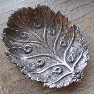 Tree or Veins of Life LEAF 800 Silver Handcrafted Dish, Foreign Handcrafted Fine Art Objects Made w/ Silver Stamped 80S 800, Home Fine Decor